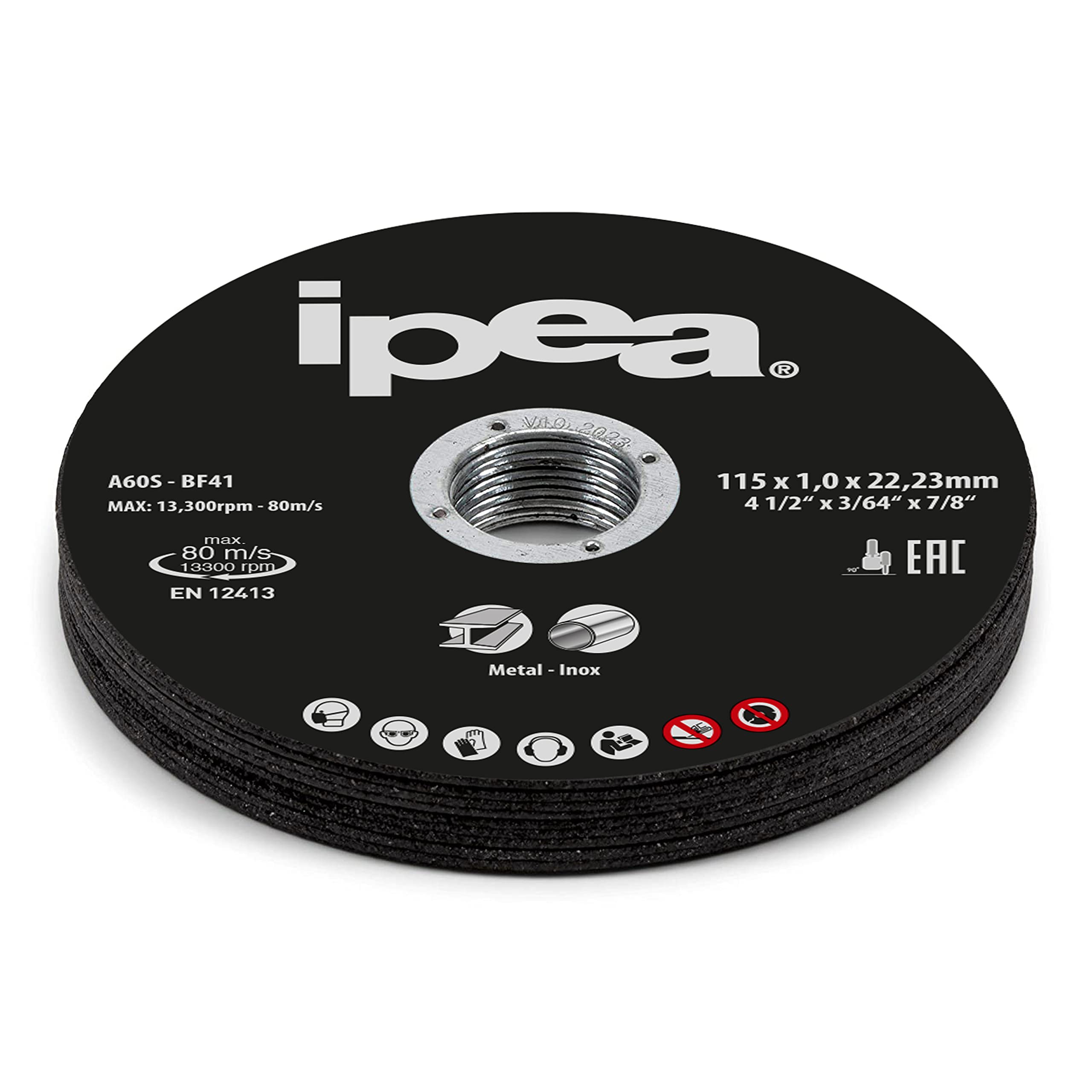 IPEA Dischi da Taglio in Metallo e Acciaio Inossidabile - 10 Pezzi - Disco per Smerigliatrice Angolare e Flessibile - Lame da Taglio per Metallo, Ferro, Alluminio - Misure 115 x 1 x 22 mm