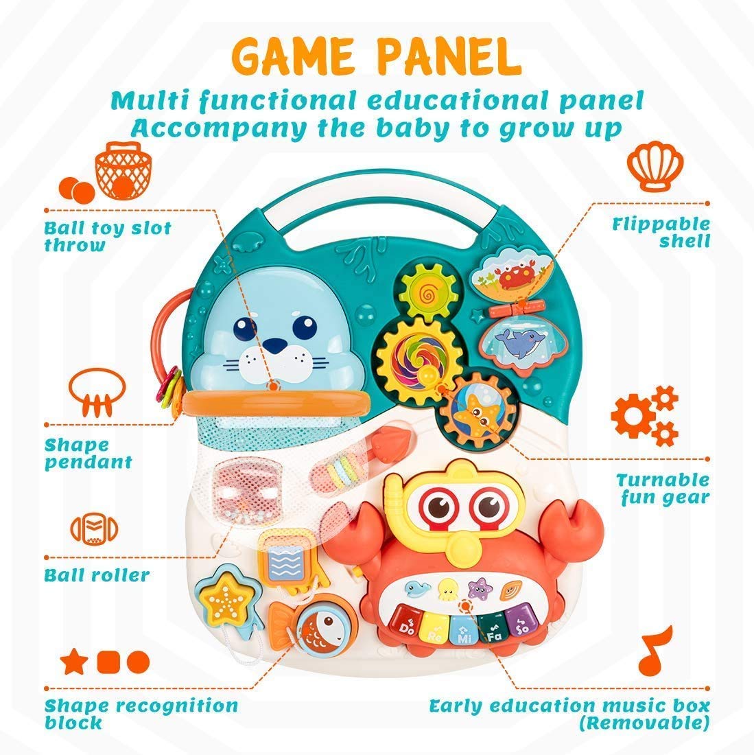 Arcanine Baby Sit to Stand Learning Walkers & Activity Table, 2 in 1 Early Education Activity Center, Cute Seals Crab Musical Toys Balls for Toddlers Infant Boy Girl 9-18 Months 3