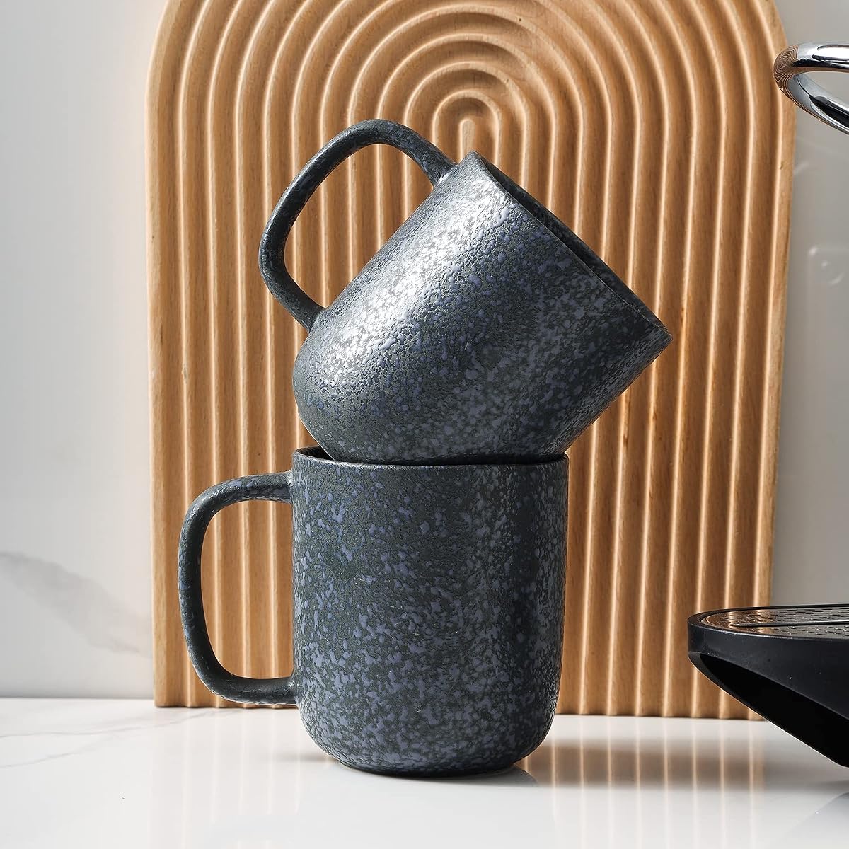 Stone Lain Juego de platos y 4 tazas de gres, Tom - gris y azul