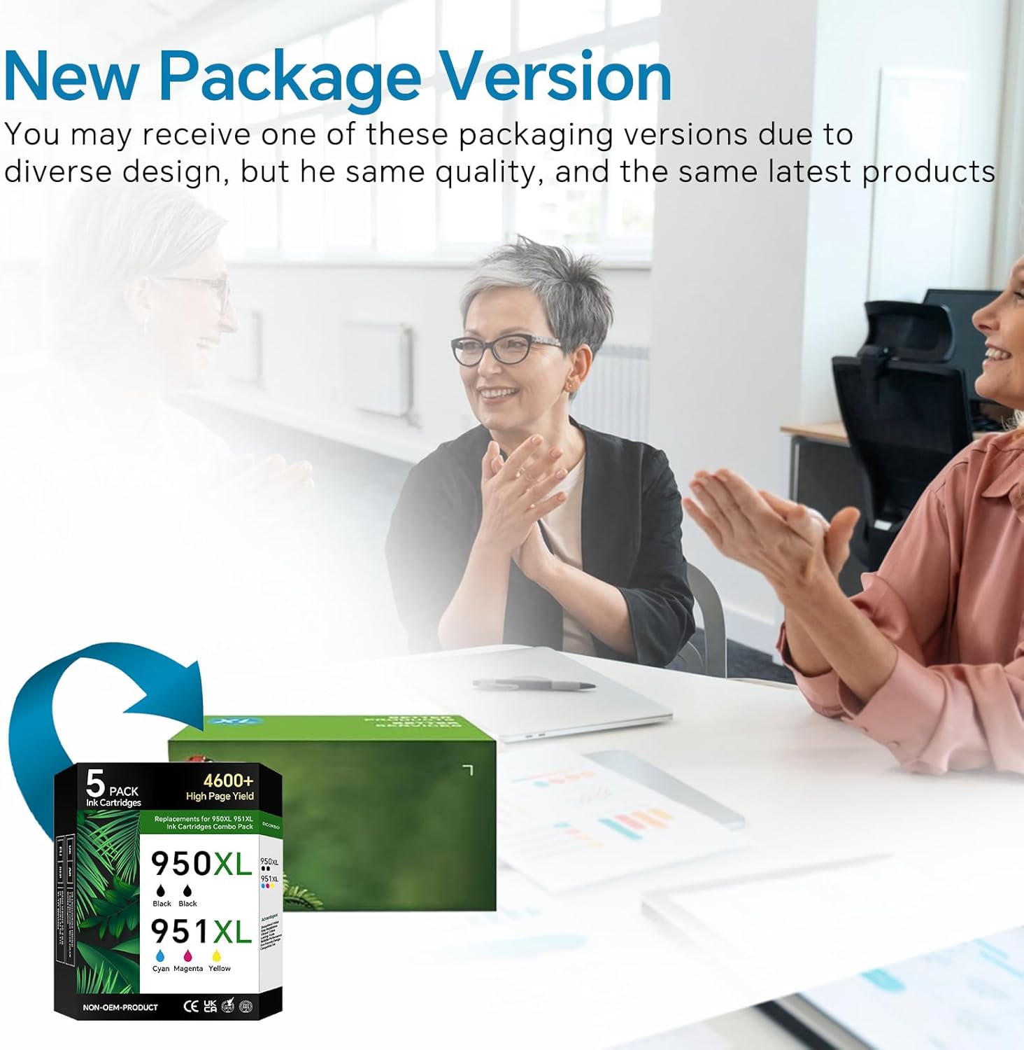 5-Pack 950XL 951XL Ink Cartridges Combo Pack Compatible for HP 950 951 Ink Cartridges Combo Pack Use for HP OfficeJet Pro 8600 8610 8620 8100 8630 8640 276DW 251DW Printers (Black Cyan Magenta Yellow）