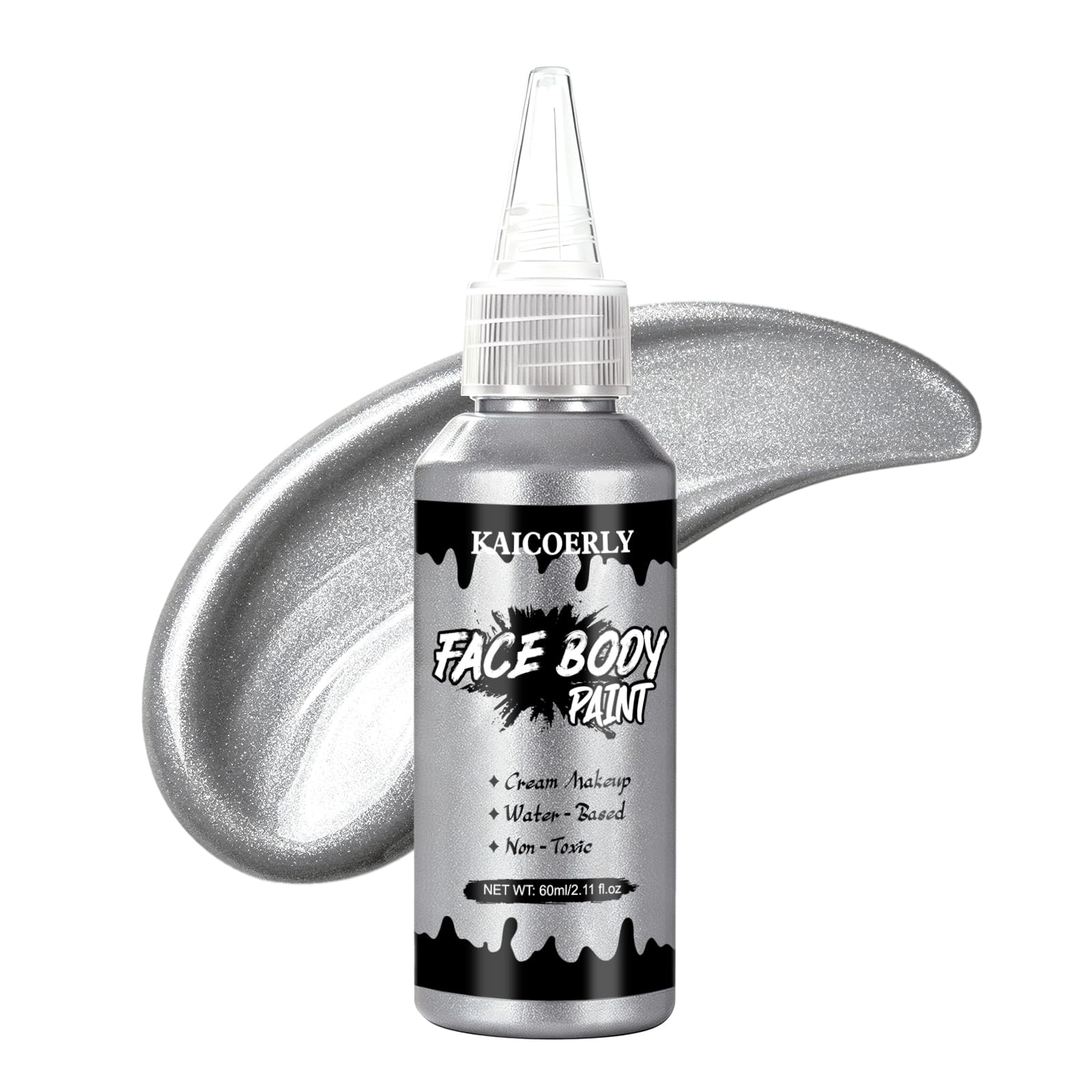 Silver Face Body Paint, Water Based Face Painting Cream Makeup Silver 60mL