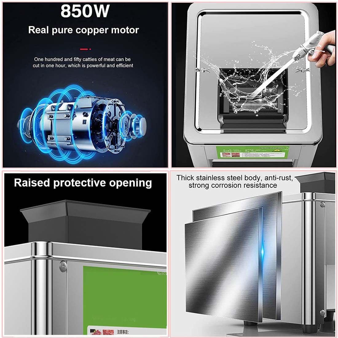 Commercial Meat Cutter Machine, 2 in 1 Commercial Vegetables Slicer Meat Cutting Machine, 330LB/H Electric Meat Slicer Meat Strips Meat Cubes Cutter, Easy-Replace Blade Set,15mm