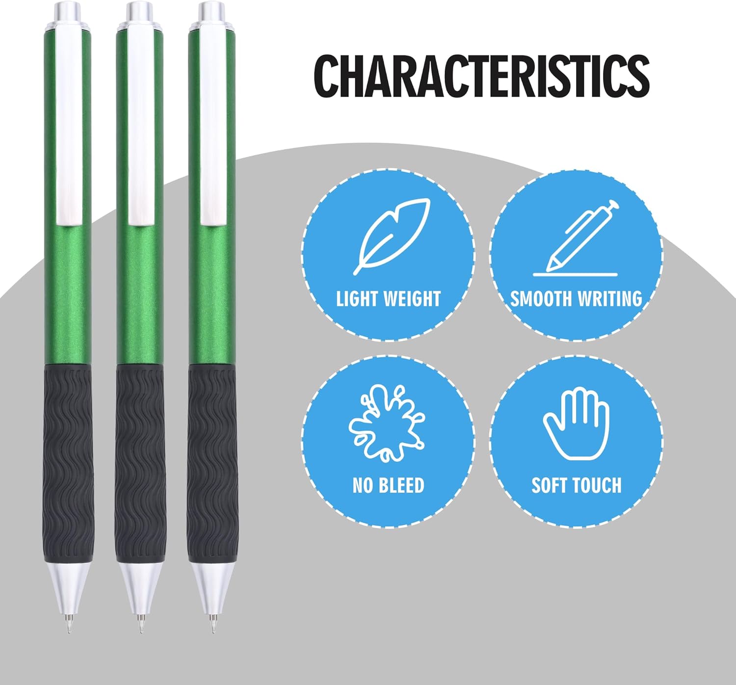 Pens Bulk, Black ink pen,50 Pieces,Smooth Writing Without Breaking Ink,0.5mm Nib,Soft Grip,Fine Office Supplies.Fine Gifts for Men and Women (Green Body)