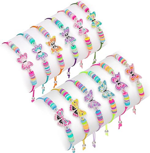 Lorfancy 12 pulseras de mariposa para niñas, pulseras de mariposa para niñas, regalos de fiesta, amistad, bolsa de regalo, recompensa, aula