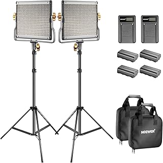 Neewer Bi-color LED 480 Video Light and Stand Kit with Battery and Charger for Studio, YouTube Video Shooting, Durable Metal Frame, Dimmable with U Bracket , 3200-5600K, CRI 96+ (2 Pack)