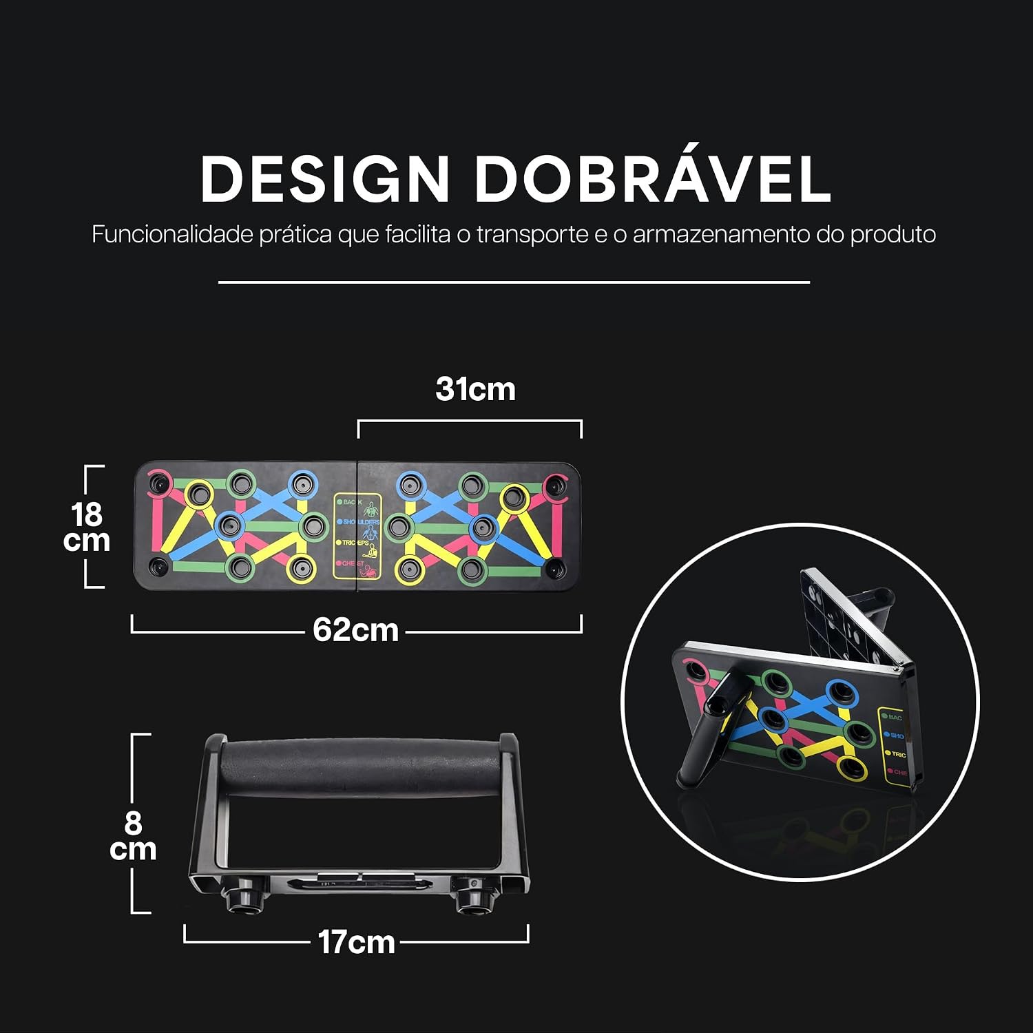 Prancha de Flexão Dobrável (Push Up Board) Suporte com Guia de Cores e Pegadores Antiderrapantes | Treino Peito Ombro Tríceps Costas Prancha de Flexão Dobrável (Push Up Board) Suporte com Guia de Cores e Pegadores Antiderrapantes | Treino Peito Ombro Tríceps Costas