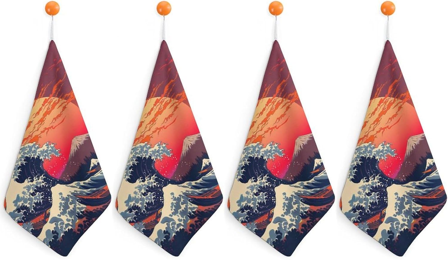Japanese The Great Wave Hand Towels for Bathroom Kitchen Towels Small Towel Handkerchiefs with Hanging Loop 4PCS