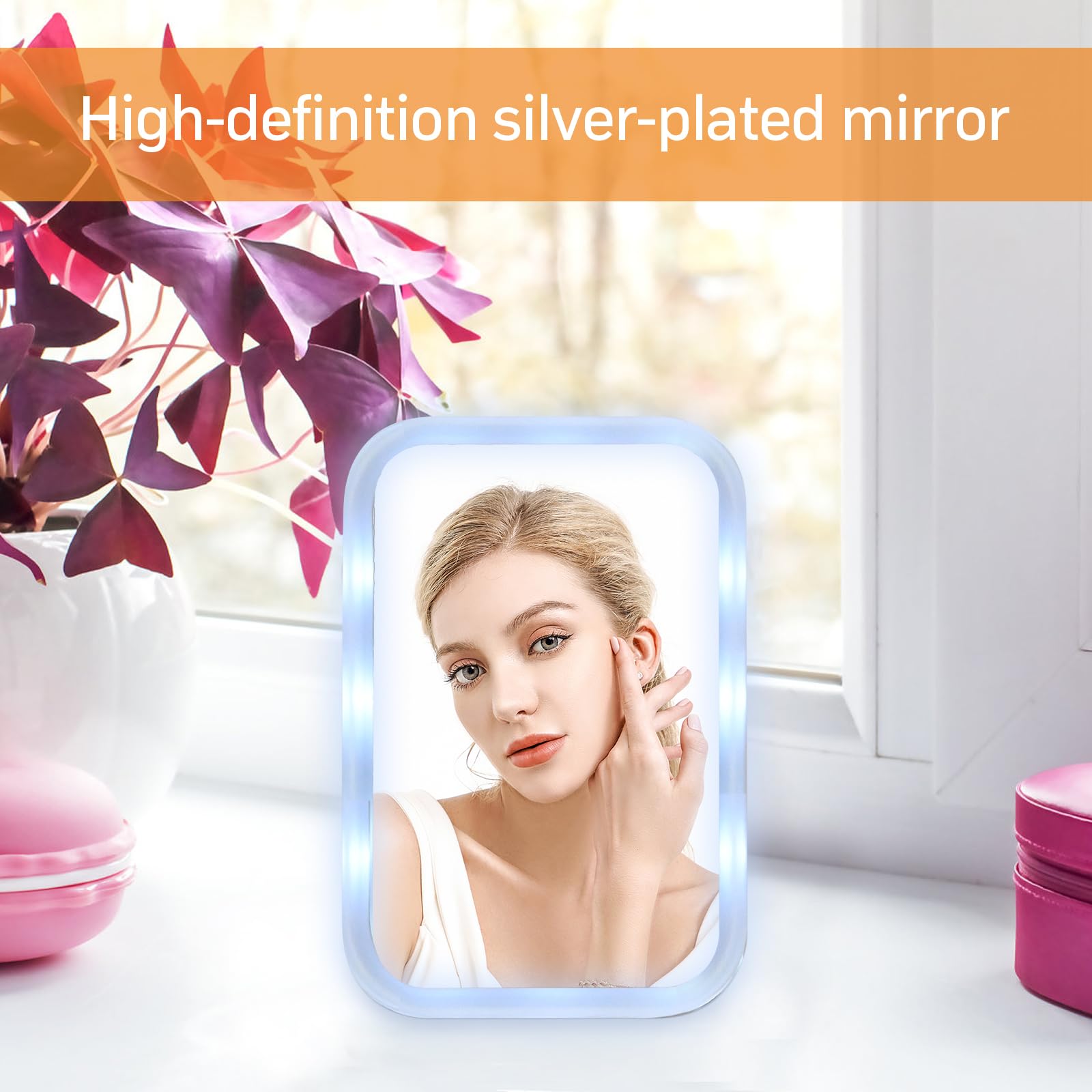 Litinliv Miroir Maquillage avec Lumières, USB Rechargeable Miroir LED, Miroir Lumineux Maquillage, Miroir de Table Pliable à 90 °, Écran Tactile, 3 Couleurs Variable, Portable Miroir de Voyage Litinliv Miroir Maquillage avec Lumières, USB Rechargeable Miroir LED, Miroir Lumineux Maquillage, Miroir de Table Pliable à 90 °, Écran Tactile, 3 Couleurs Variable, Portable Miroir de Voyage