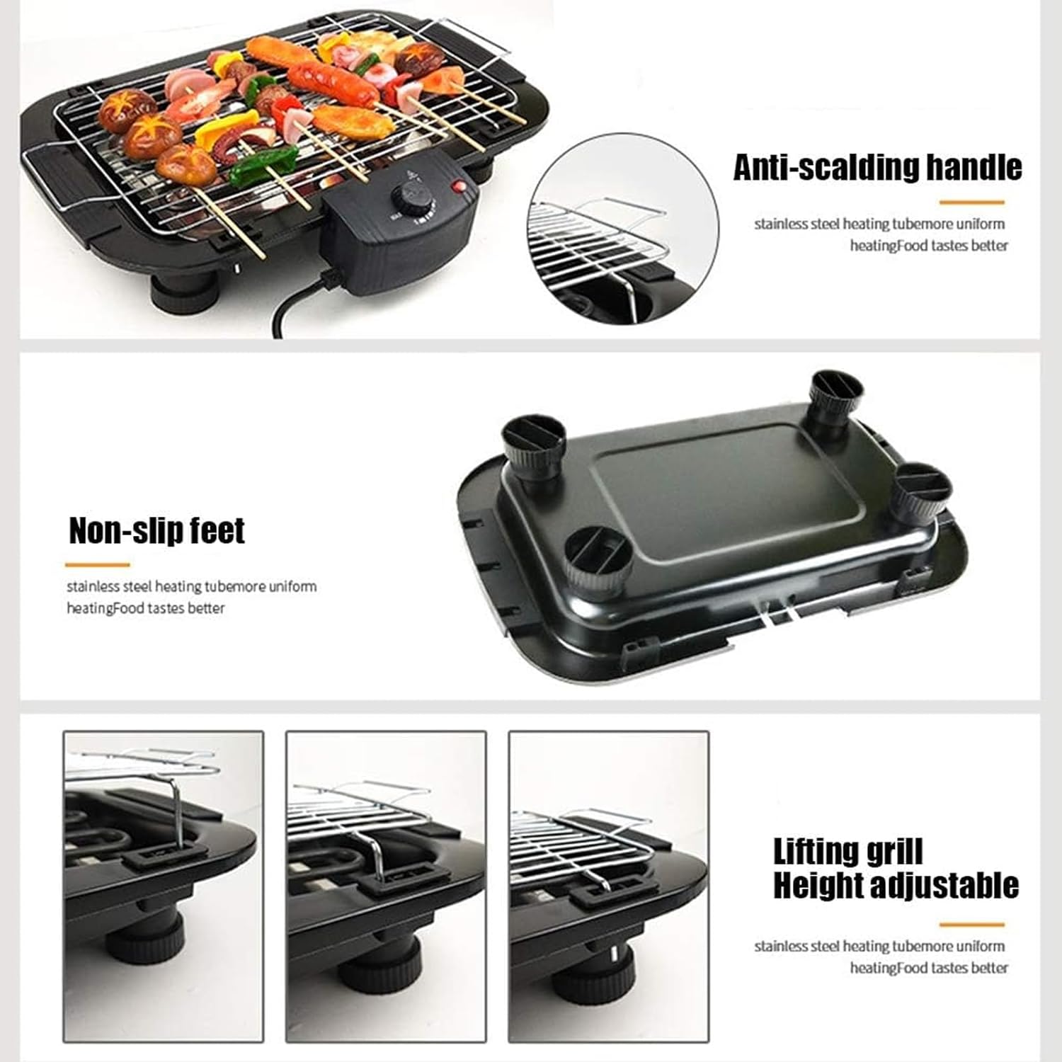 Electric BBQ Grill 2000W, Barbecue Machine, Nonstick U-Shaped Heating Tube, Smokeless, Portable, Easy to Clean, for Indoor or Outdoor