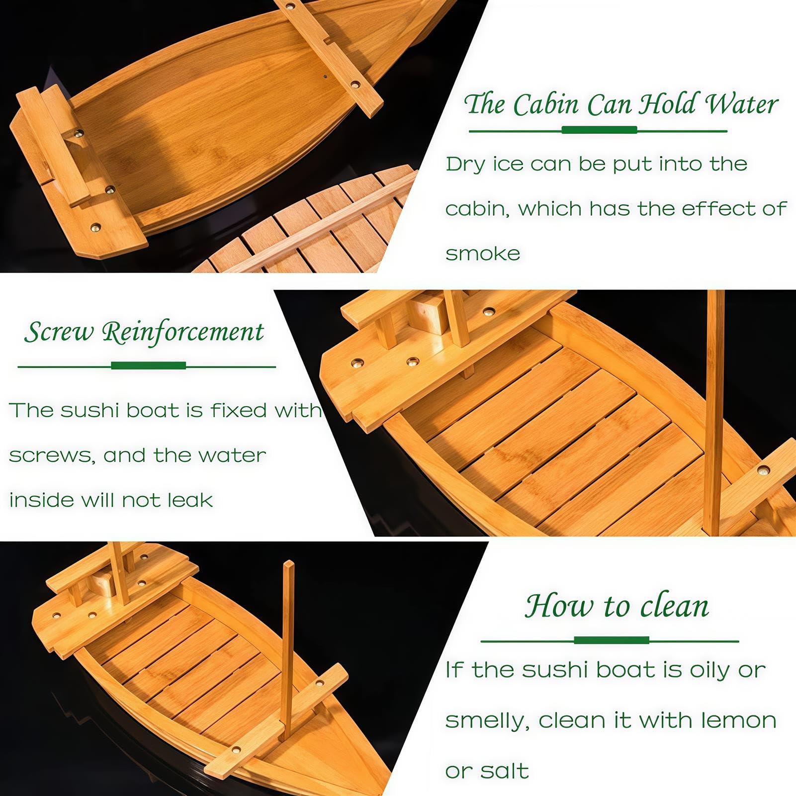 Générique Plateau de Service en Bois en Forme de Bateau à sushis pour la présentation des Aliments à la Maison et Lors d'événements (80 cm)