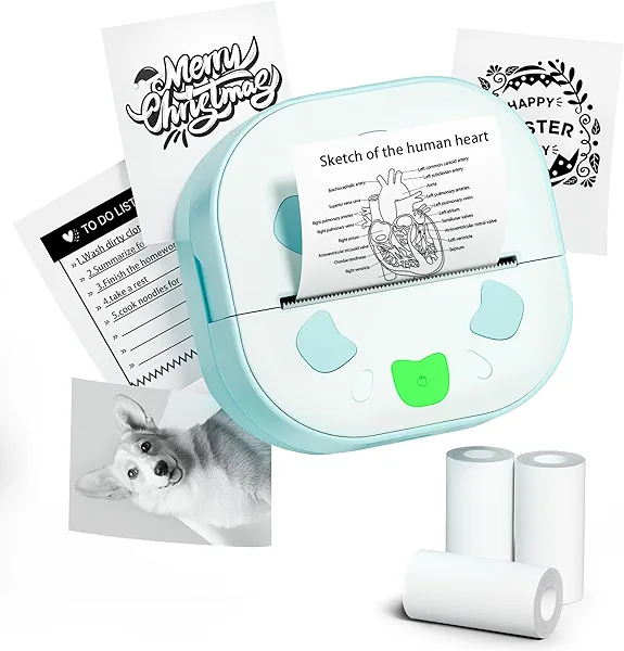 NDYIN Sticker Printer, PrintPods Mini Printer, Bluetooth Portable Sticker Maker with 3 Rolls Paper, Print Pod Inkless Thermal Printers for iphone, Impresora Portátil for Notes, Journal, DIY, Kids Gift