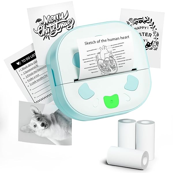 NDYIN Sticker Printer, PrintPods Mini Printer, Bluetooth Portable Sticker Maker with 3 Rolls Paper, Print Pod Inkless Thermal Printers for iphone, Impresora Porttil for Notes, Journal, DIY, Kids Gift