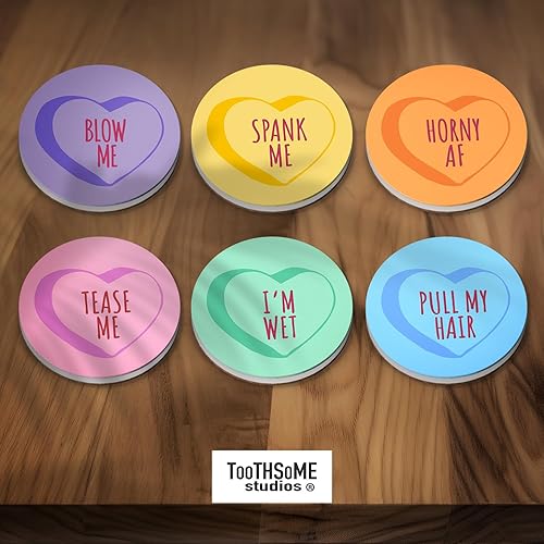 Miniatura 3 de Dirty Candy Heart - Juego de posavasos de cerámica de 6 piezas, divertido tema del día de San Valentín, estilo kinky bar, humor, cocina, sala de