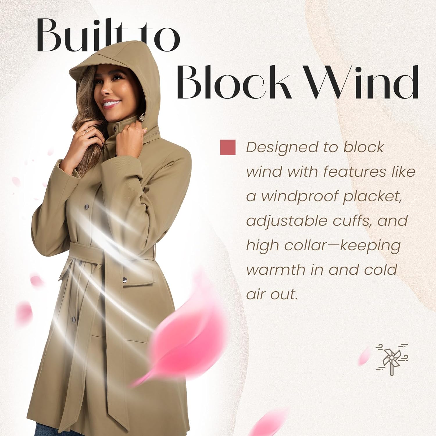 PUREPEAR Womens Trench Coat Waterproof Rain Jacket Rain-blocking Brim Detachable Hood Raincoat with Belt Outdoor Travel - Image 5