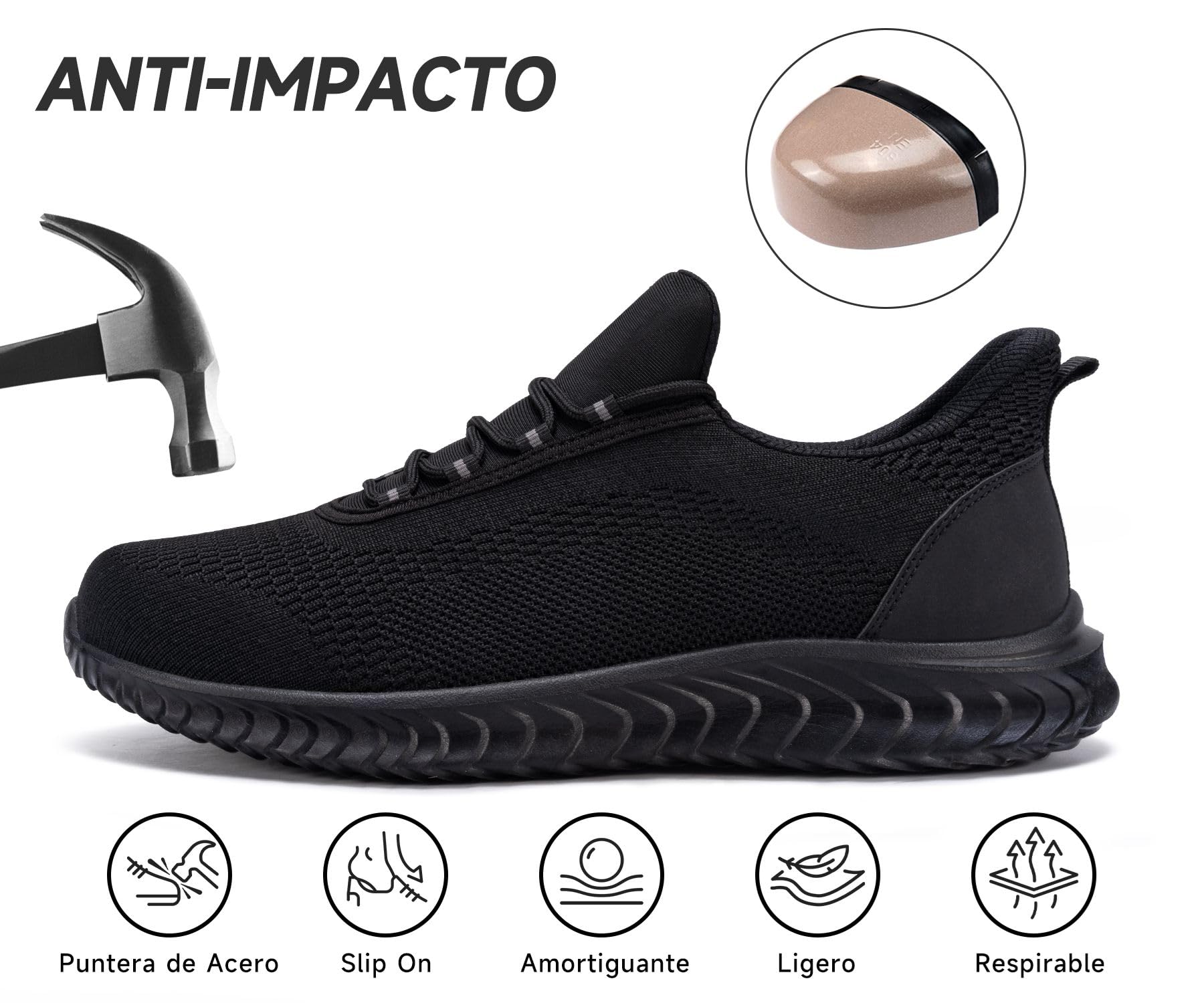 LARNMERN Zapatos de Seguridad para Hombre Slip-On Zapatillas Ligeros Calzado con Puntera de Acero