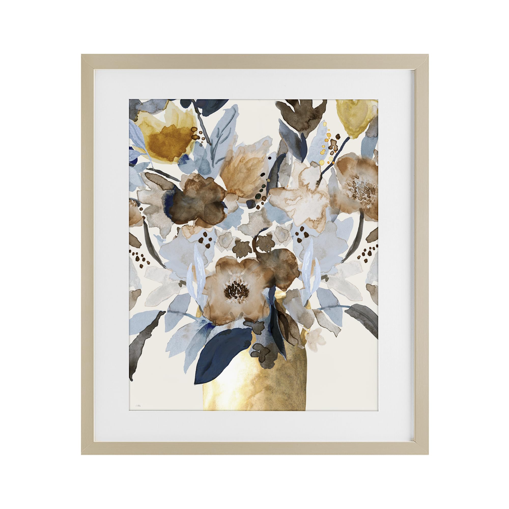 Expressive Earthy Blossoms Floral, 17 x 21 Inch Framed Print Under Glass