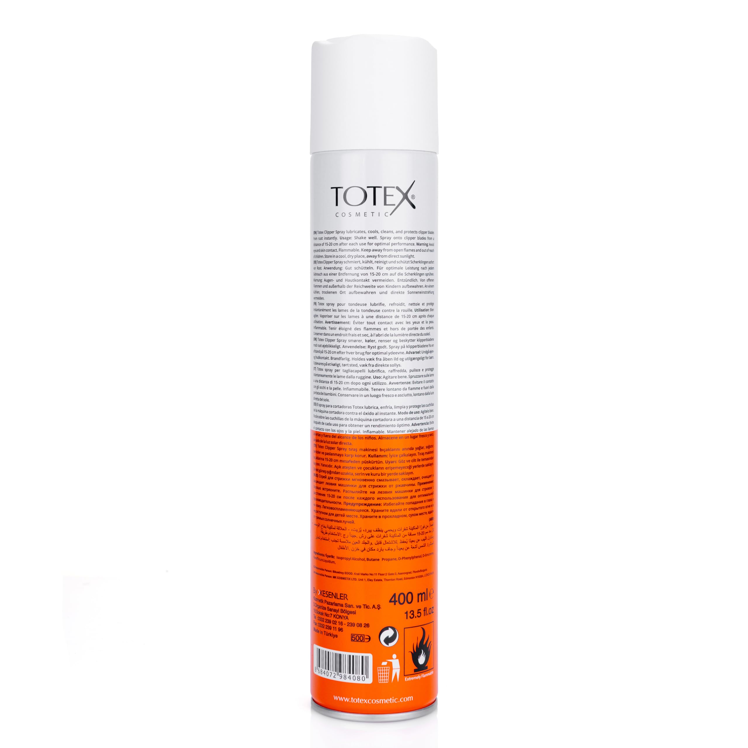 Totex Clipper Spray 400 ml – 5 w 1 Lubricates, Cleans, Disinfects, Cools & Anti Rust | Disinfectant Spray do strzyżenia włosów, trymerów, golarek elektrycznych
