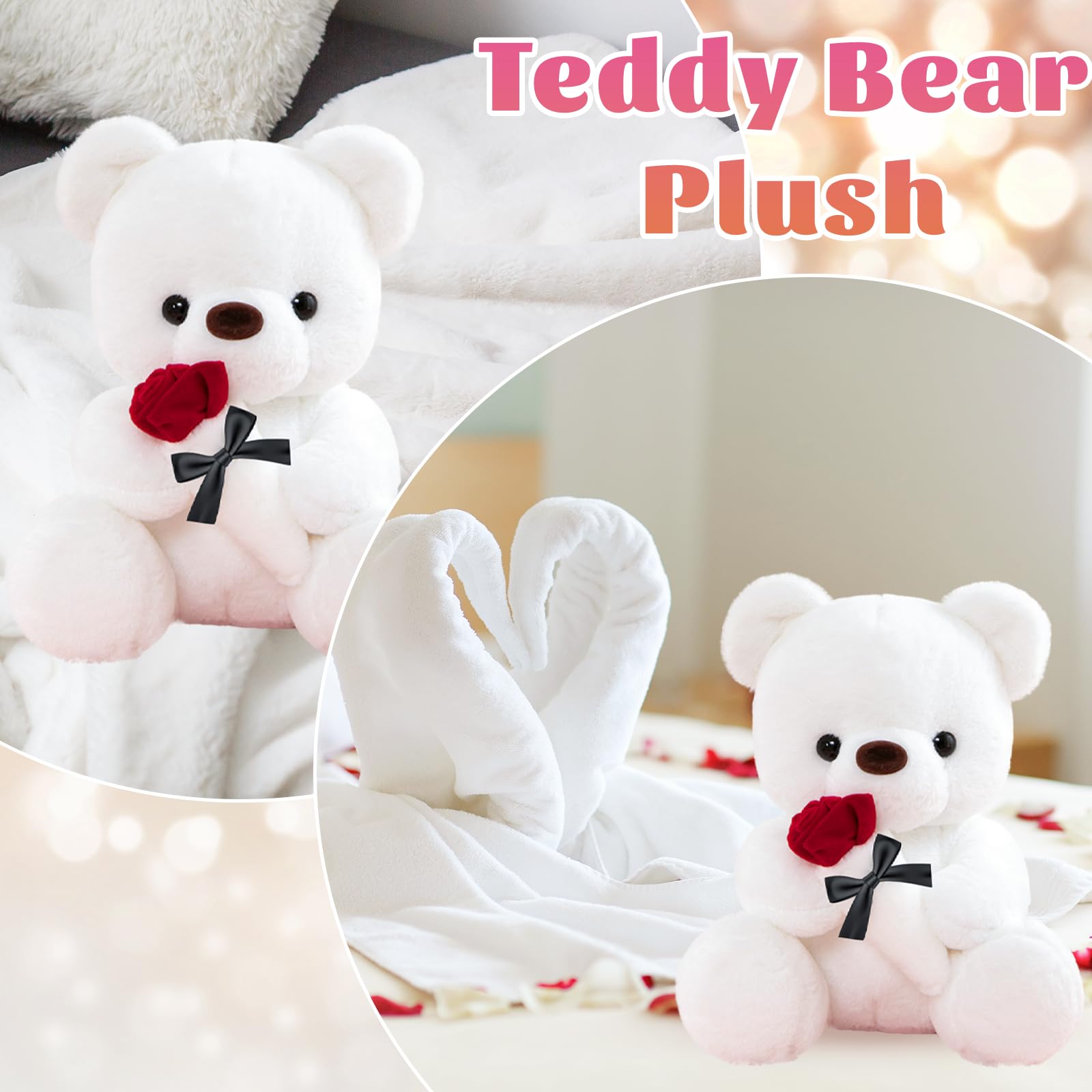 Orsacchiotto Peluche con Rosa, Bianco 35CM Regali Nozze Donna