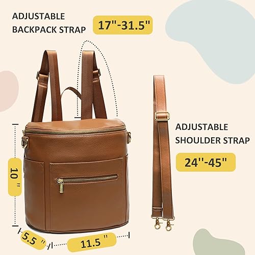 Miniatura 4 de miss fong Mochila de cuero para pañales con cambiador (regular + mini), Marrón, Miss Fong Mochila regular + mini bolsa de pañales