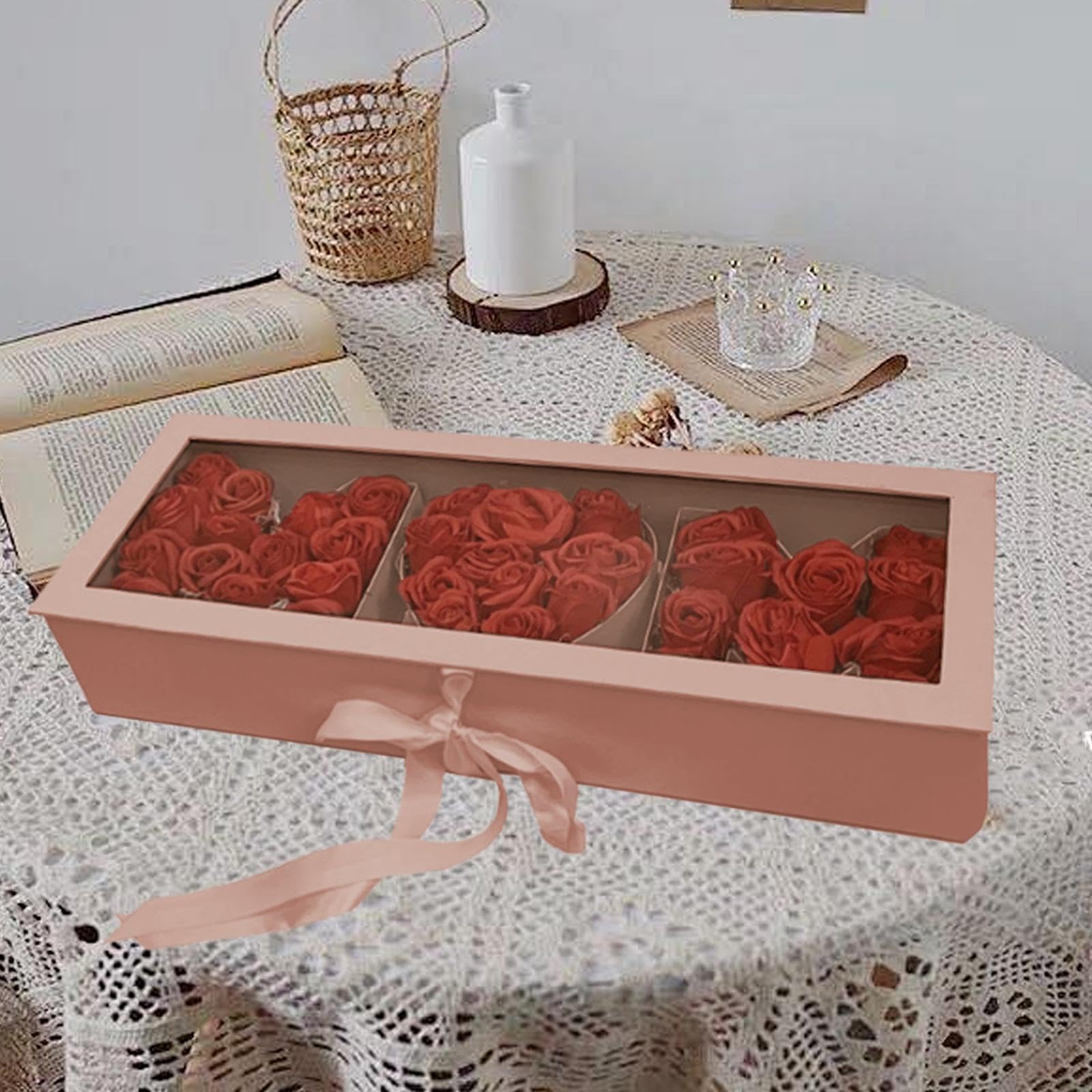 REGALO MAMMA Contenitore per Rifiuti Floreali con Coperchio, Leggero, Multiuso, Sottovuoto, 56x20x10,4 Cm, Rosa