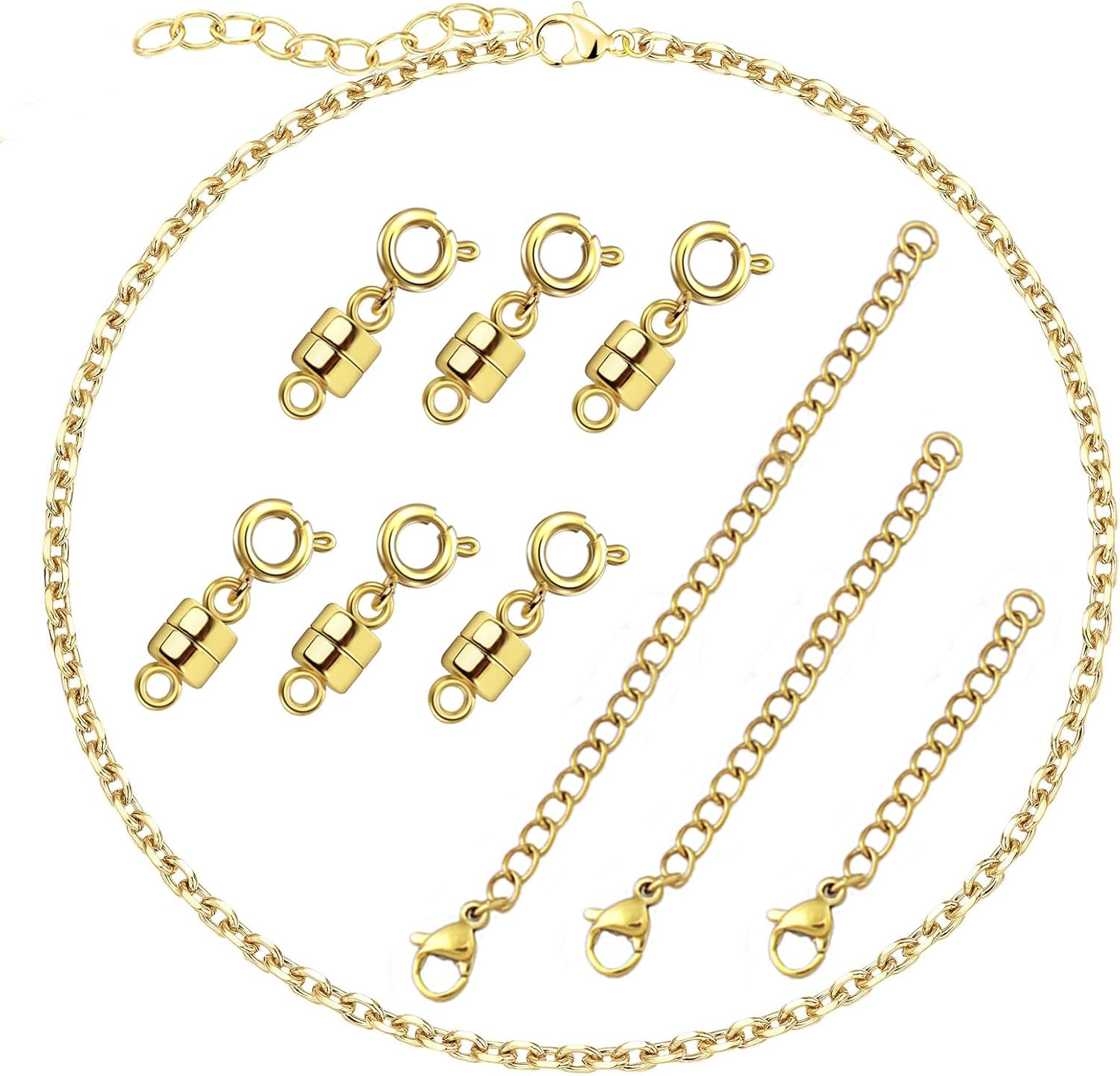 Dainty Gold Necklace For Women Sets Includes 6Pcs14k Magnetic Necklace Clasp 1Pcs gold necklaces for women and 3 Pcs 18k necklace extender best Jewelry Addition as mom gift