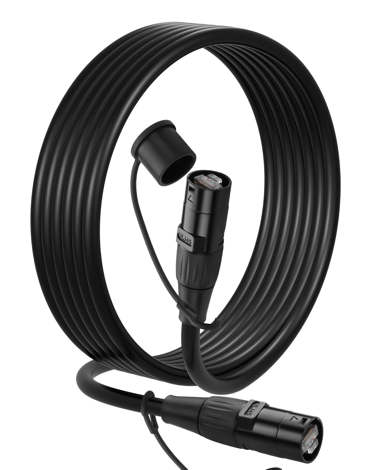 CERRXIAN CAT6 Shielded Ethercon Cable, Professional Audio & Lighting RJ45 Male to Male Cable with Protective Caps, Grade Sound Transmission, 1000Mbps, Black (16.4FT/5M)