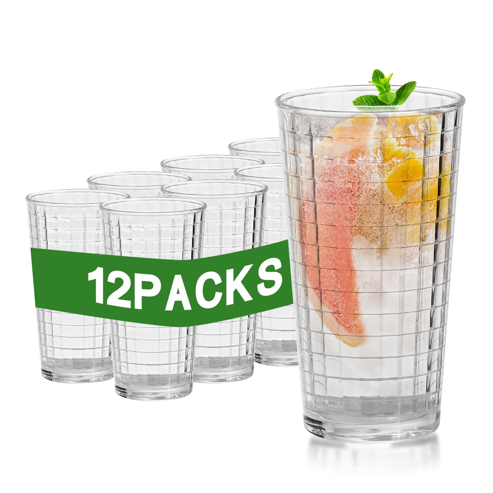 Reusable Plastic Drinking Glasses Water Glasses Set of 12 Unbreakable Plastic Cups Acrylic Glasses Drinkware Stackable Clear Kitchen