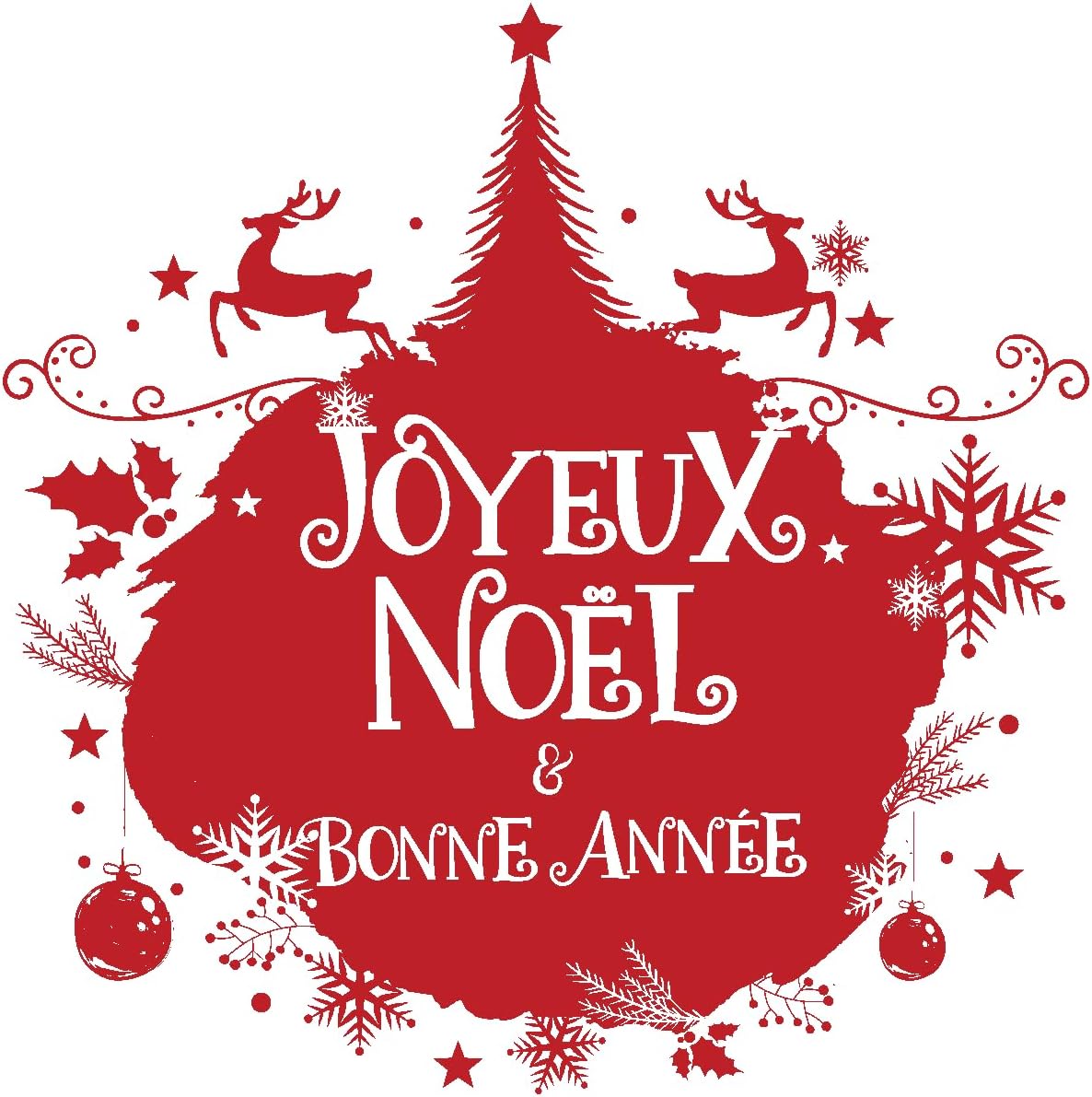 Christmas Merry Christmas Stickers Adhesive Stickers Christmas Decoration Parties for Bedroom and Living Room Christmas Bauble Merry Christmas and Happy New Year – H90 x L90 cm