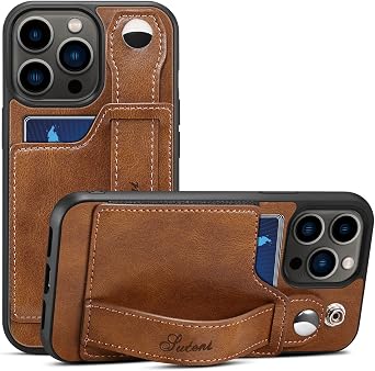 HXY for iPhone 13 Pro Max Case, PU Leather Wallet Case Back with Elastic Card Slot Magnetic Clasp Kickstand Hand Strap Protective Cover for iPhone 13 Pro Max 6.7 inch 2021 Brown
