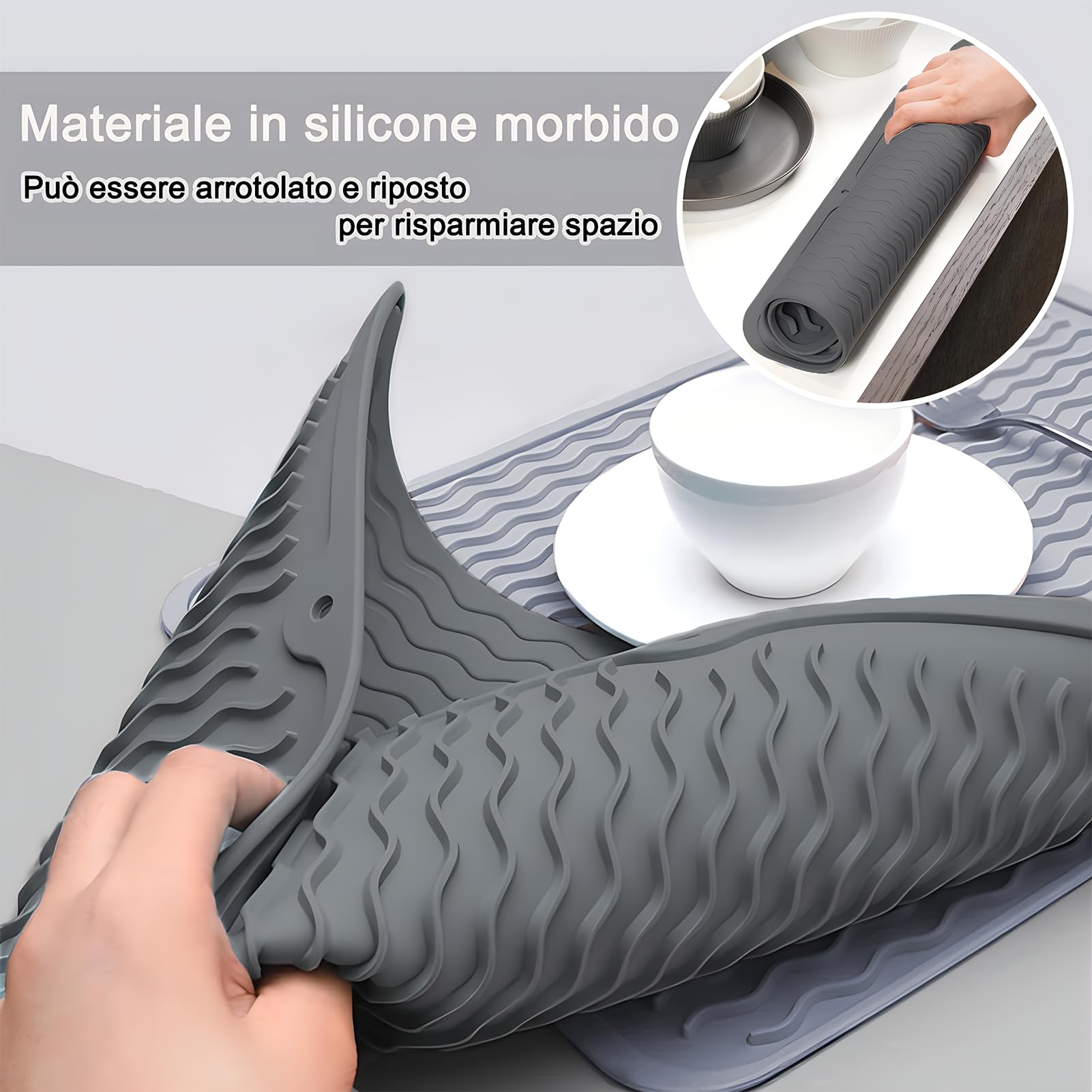 Tappetino Scolapiatti In Silicone Grigio 40x30 Cm - Antiscivolo E Resistente Al Calore Per Lavello E Cucina - 2