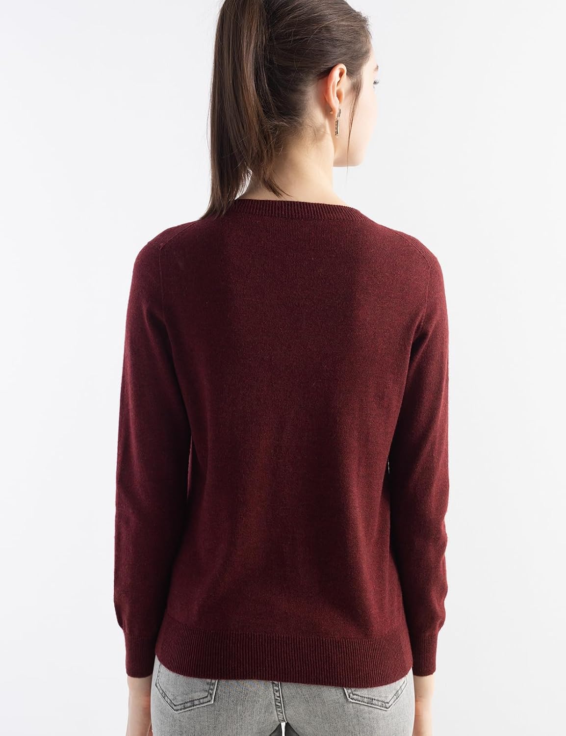 Women's Merino Wool Blend Sweater Fall Winter Crew Neck Long Sleeve First-Line Ready to Wear Seamless Knit Sweater - Image 6