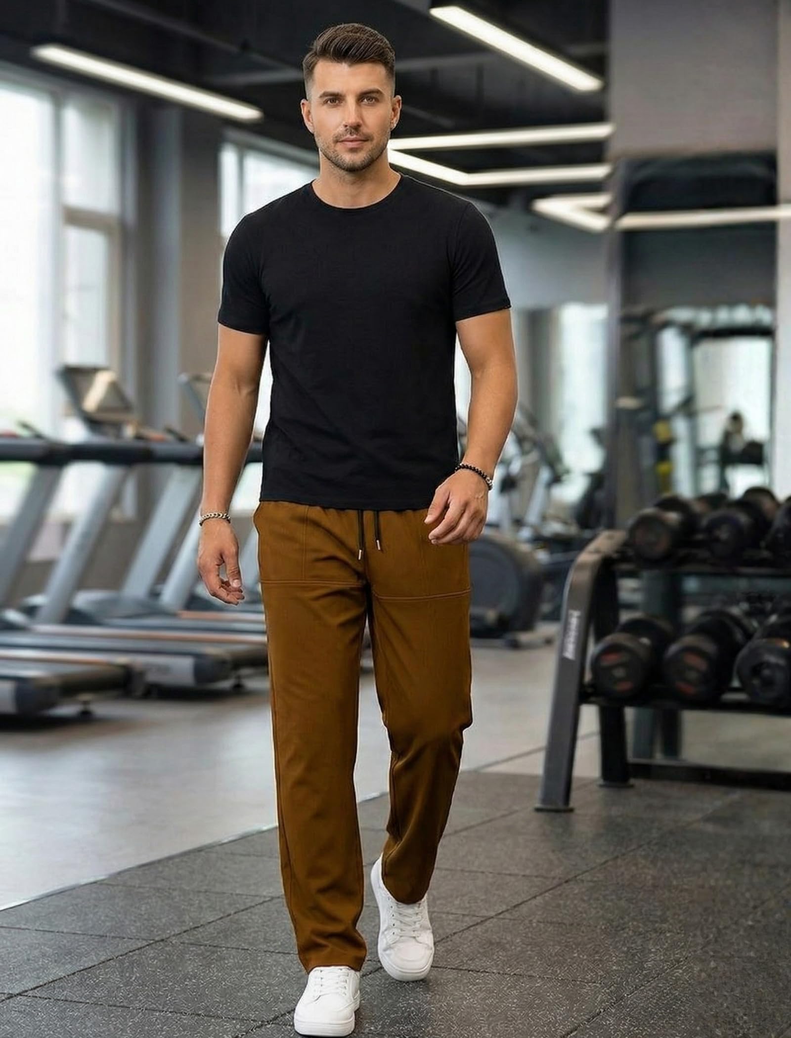 Paralians Pantaloni sportivi da uomo, vestibilità dritta, in poliestere, elasticizzati, a vita media, per sport, palestra e abbigliamento casual
