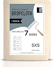 Top Cotton Canvas Drop Cloth, Pack of 1 Reusable Paint Drop Cloth, 100% Recycled Cotton, All Purpose Painters Drop Cloth, Cotton Canvas Tarp Cover for Painter Furniture & Floor Protection (5x5FT)