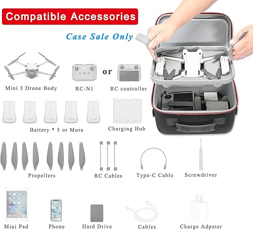Miniatura 4 de RLSOCO Funda de transporte para DJI Mini 3 Pro - Se adapta al conjunto completo de accesorios: controlador DJI RC o controlador de stock, hélices,