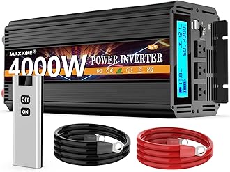 JARXIOKE 4000 Watt Power Inverter 12V DC to 110V 120V Converter for Family RV Off Grid Solar System Car with Type-C Ports 3 AC Power Outlets Dual USB Ports LCD Display Wireless Remote Control