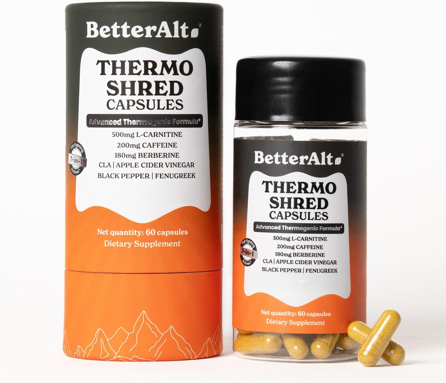 Better Alt Thermo Shred Capsules | L-Carnitine 500mg, Caffeine 200mg |Berberine, CLA, ACV| Thermogenic Metabolism Support & Appetite Management| Energy & Fat Metabolism Formula | 60 Capsules