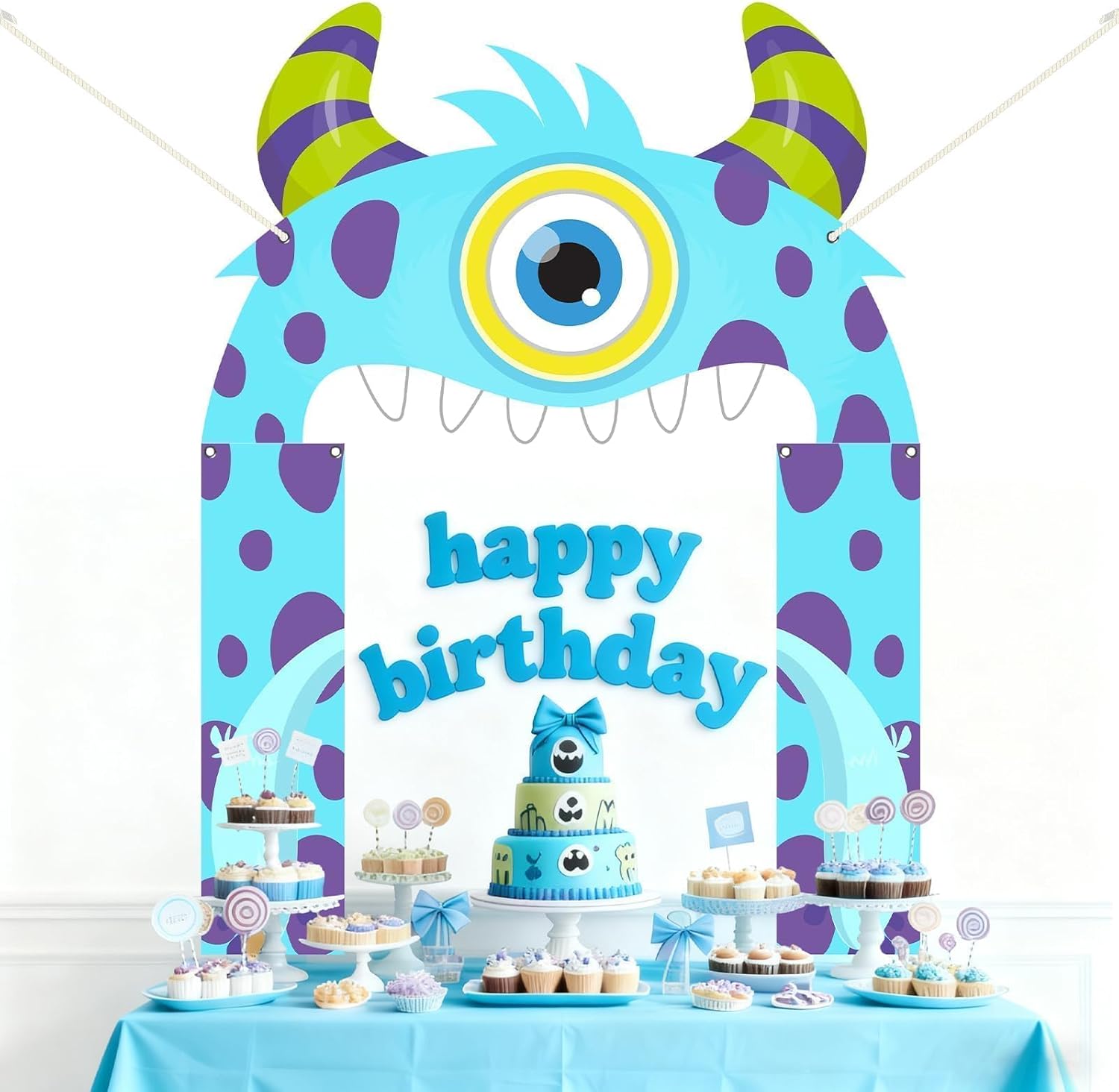 3 Pcs Monster Door Banners Little Monster Party Doors Decoration Cartoon Theme Porch Banners Cute Cartoon Theme Door Hanging Backdrop for Kids Birthday Party Photo Booth Props Holiday Supplies