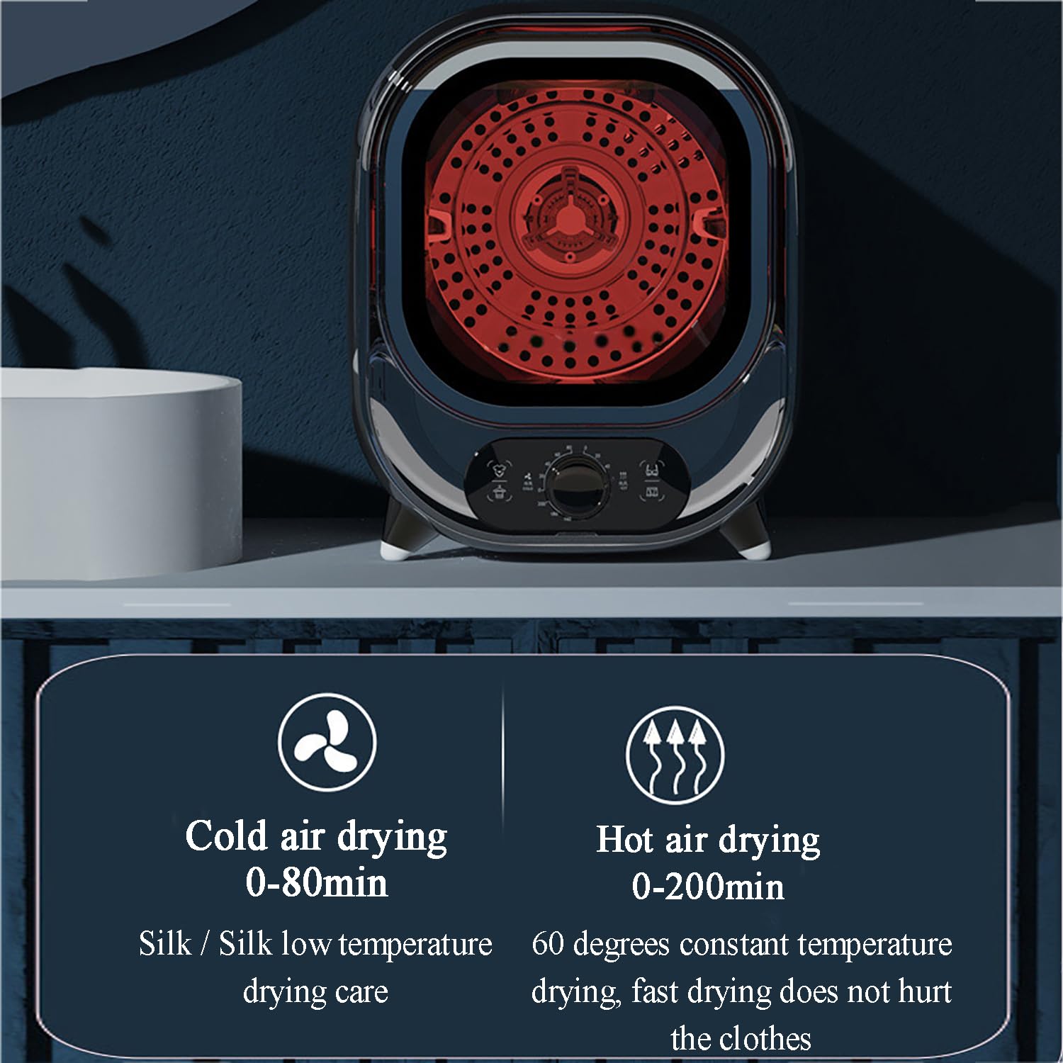 Secadora De Condensador Portátil, Mini Secadora De 0.8kg De Capacidad, Doble Protección De Control De Temperatura, 35 Decibelios Bajos Secado,Uso En Encimera O Pared,Para Casa Apartamento Dormitorio