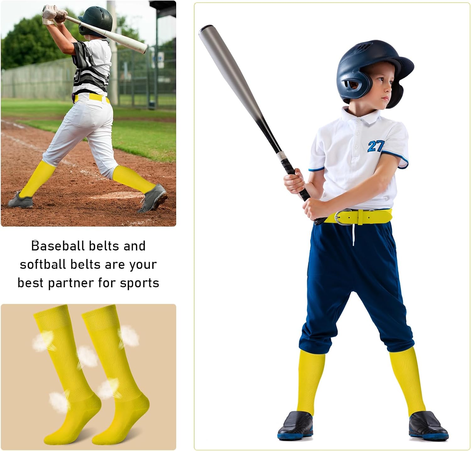 Zhanmai Baseball Belt and Socks Combo Adjustable Softball Socks and Belt Elastic for Youth Boys Girls, Adult