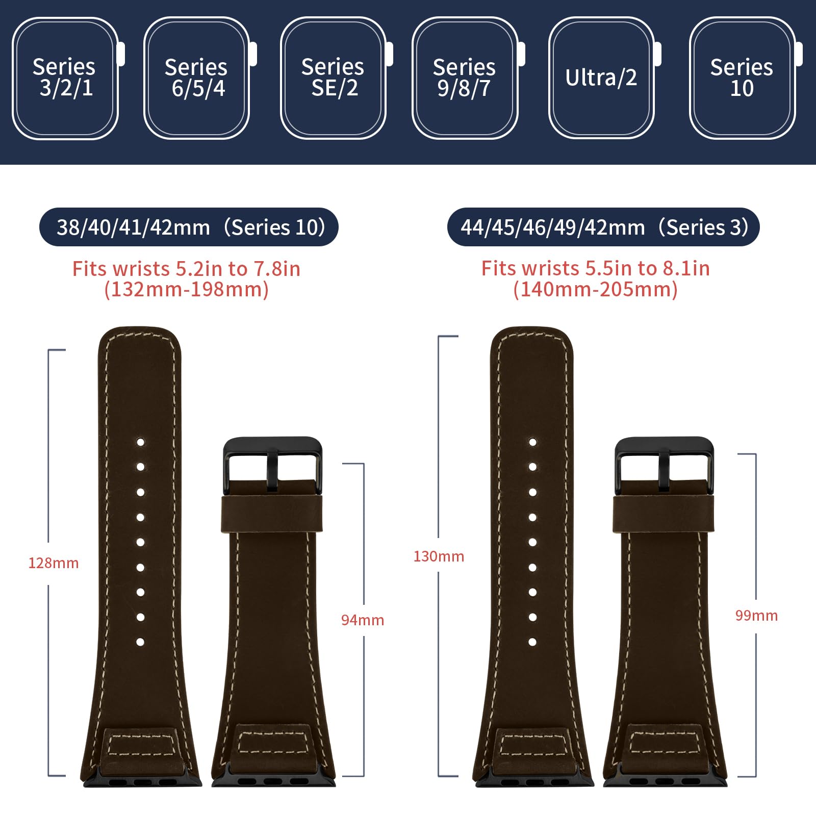Wristitani Leather Strap Compatible With Apple Watch Straps 44mm 45mm 46mm 49mm for Men Replacement Band for iWatch Ultra 3/2/1 Series 11 10 9 8 7 SE3 SE2 SE 6 5 4 3 2 1,Dark coffee/Black Buckle - Image 4