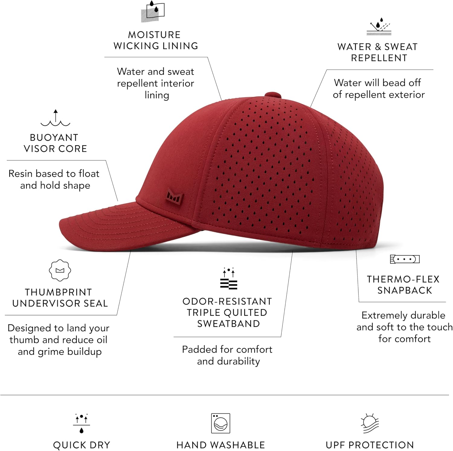 melin A-Game Icon Hydro, Red, Performance Snapback Hat, Water-Resistant Baseball Cap for Men & Women, Medium-Large - Image 2