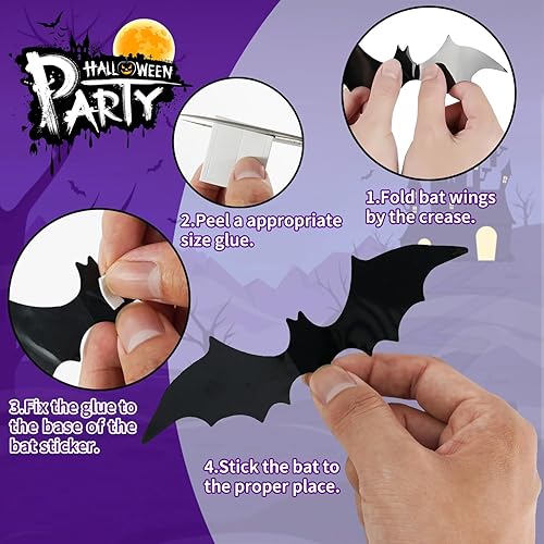 Miniatura 3 de 60 decoraciones de murciélagos de Halloween, decoración de pared, suministros de fiesta de Halloween en interiores y exteriores, calcomanías