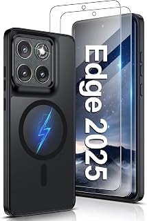 Pilaru Magnetic for Motorola Edge 2025 Case with Screen Protector (Built-in Magnets) (Military Grade Drop Protection) Slim Translucent Matte Shockproof Anti-Fingerprint funda para Moto edge 2025 Black