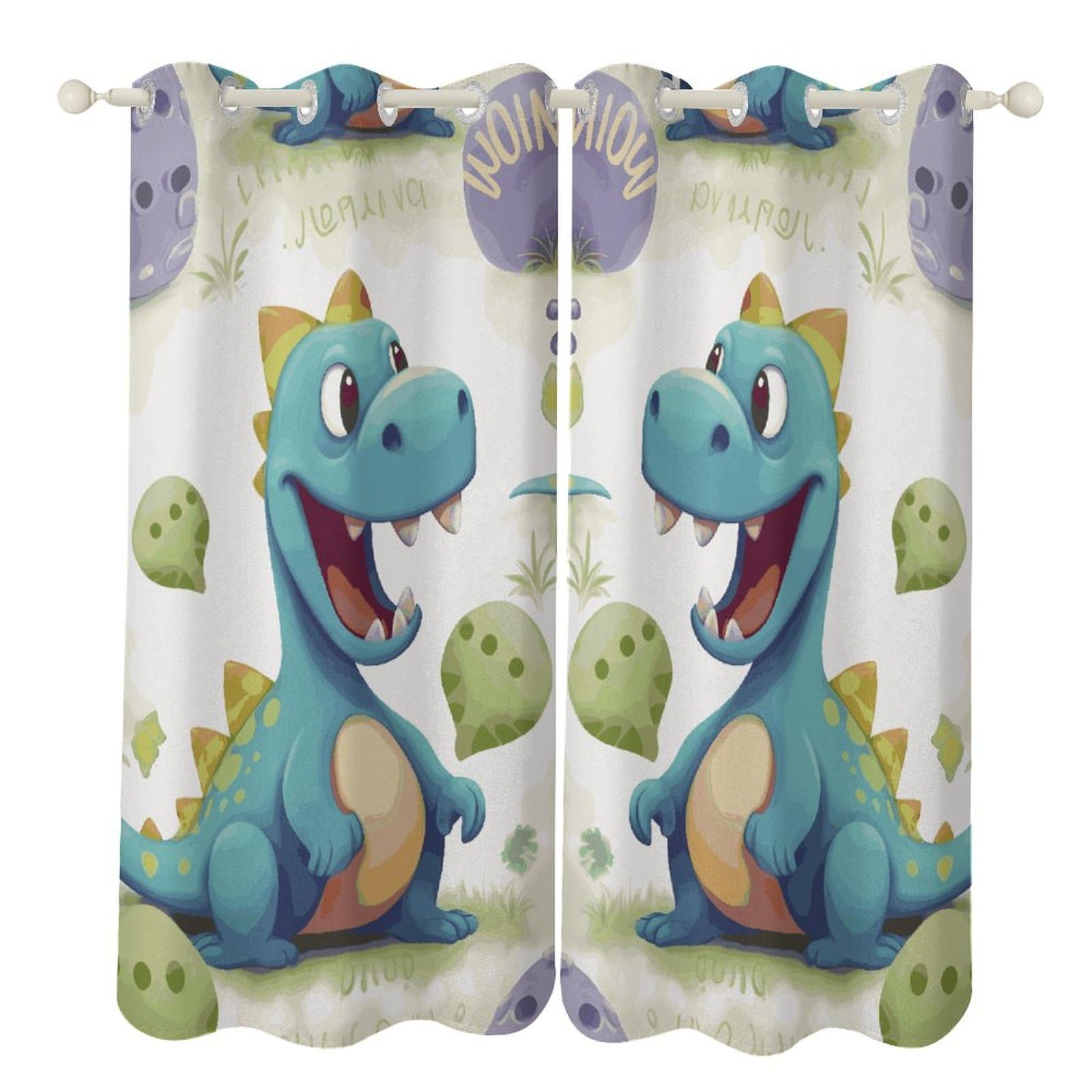 Rideaux occultants dinosaure bleu marine (lot de 2) pour chambre d'enfant