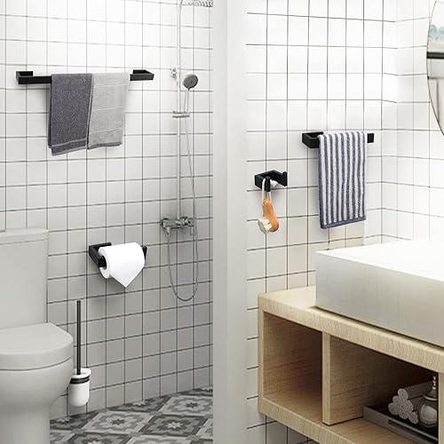 Miniatura 6 de TocTen Juego de 4 piezas de accesorios de baño cuadrados de acero inoxidable para toallas montado en la pared, incluye toallero, soporte para