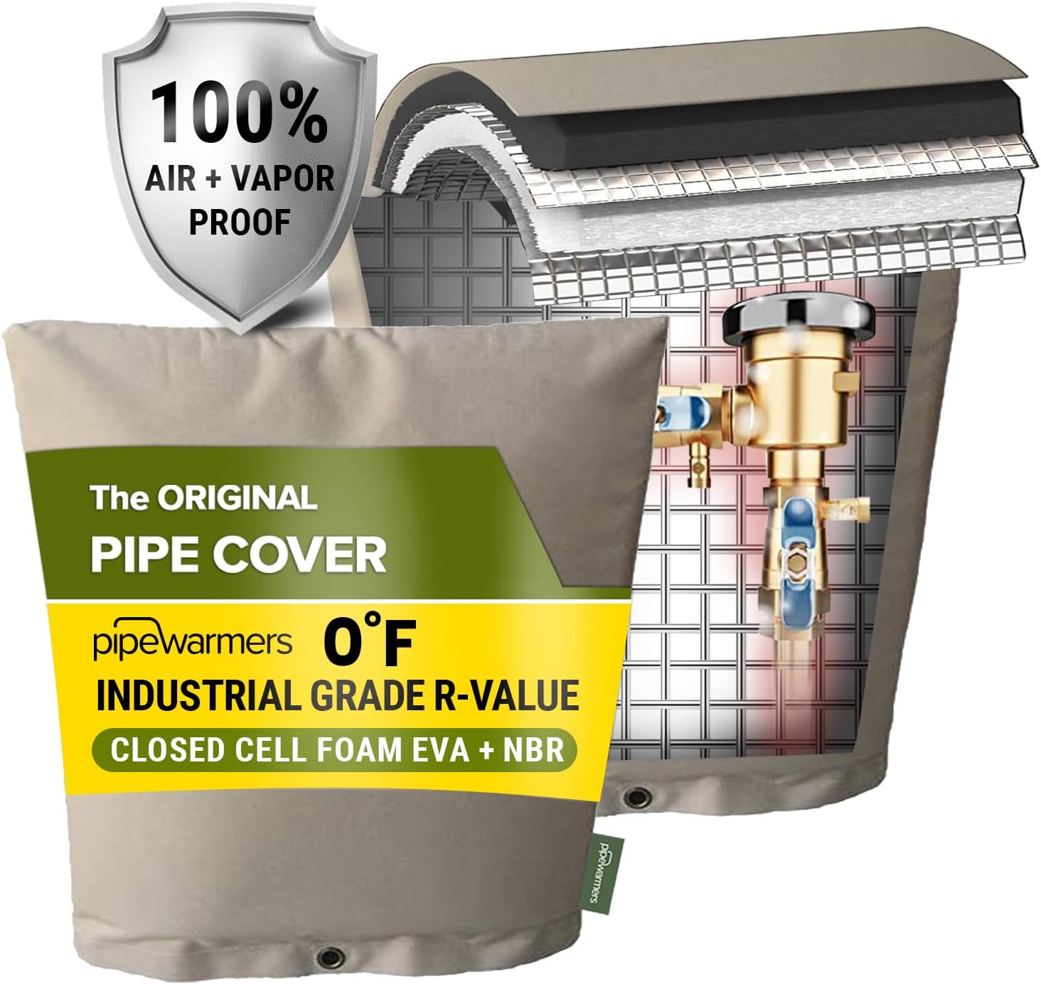 The Original Winter Pipe Insulation Cover (0˚F) - Extra-Thick EVA+NBR (UV-Coated) Insulated Backflow Preventer Freeze Protection, Pump Cover, Sprinkler/Well/Valve Head Cover - (17" W X 20" H)