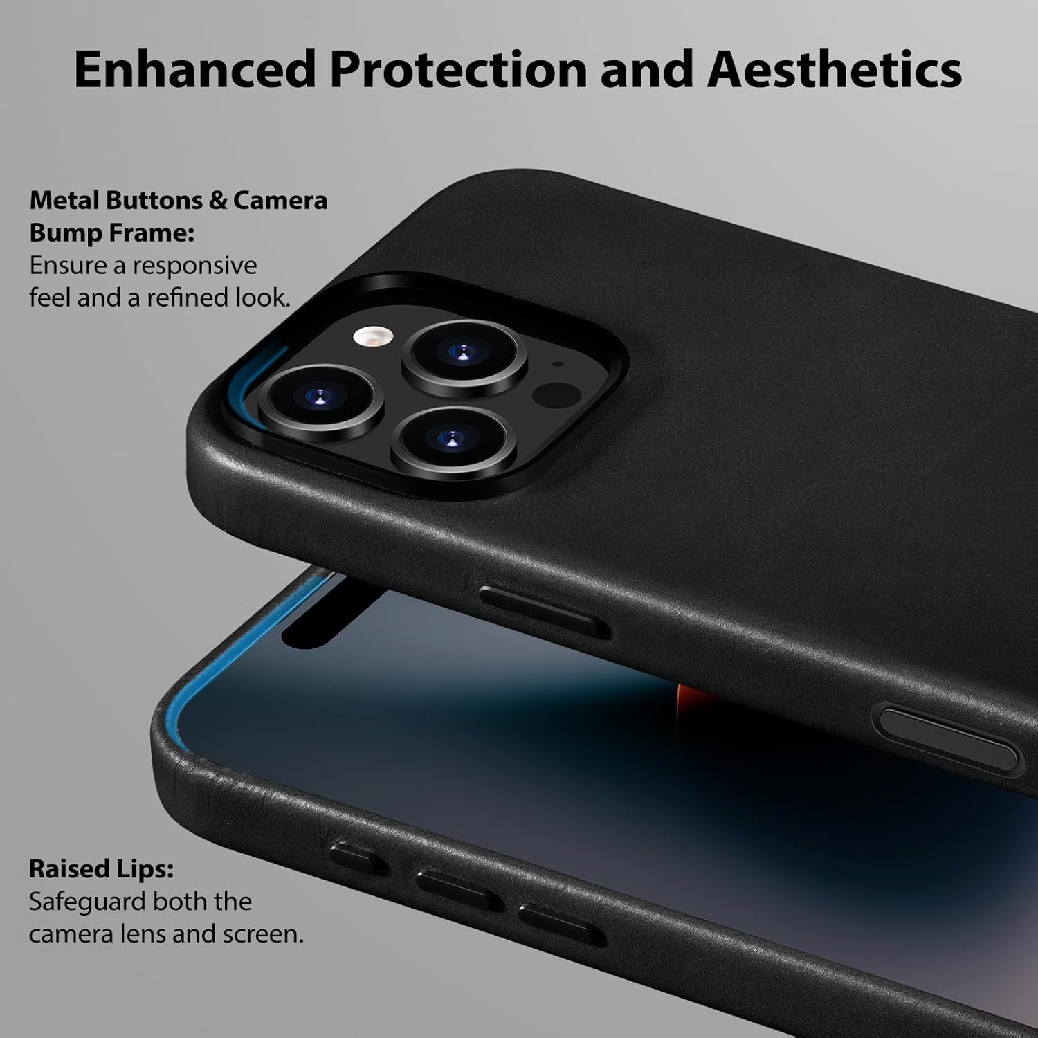Belemay Leather Case for iPhone 16 Pro Max, Compatible with MagSafe [Camera Control Button] [Luxury & Classy] Premium Full-Grain Vegetable-Tanned Leather, Rich Patina, Secure Grip Cover (6.9") Black - Image 4