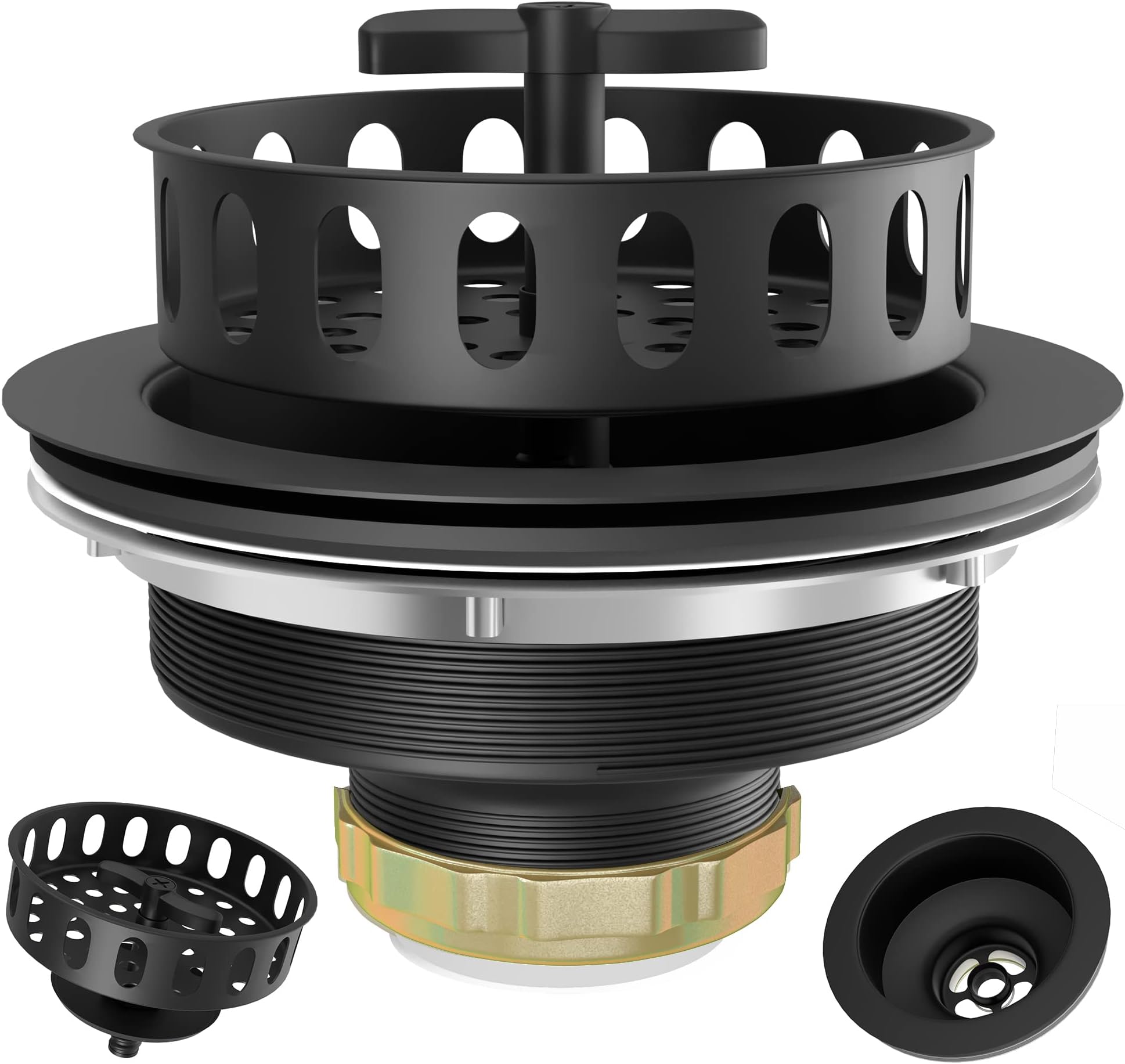 Black Sink Drain 3-1/2 Inch Kitchen Sink Drain Strainer Assembly Kit with Stainless Steel Strainer Basket and Drain Stopper for Standard Kitchen Sink Matte Black