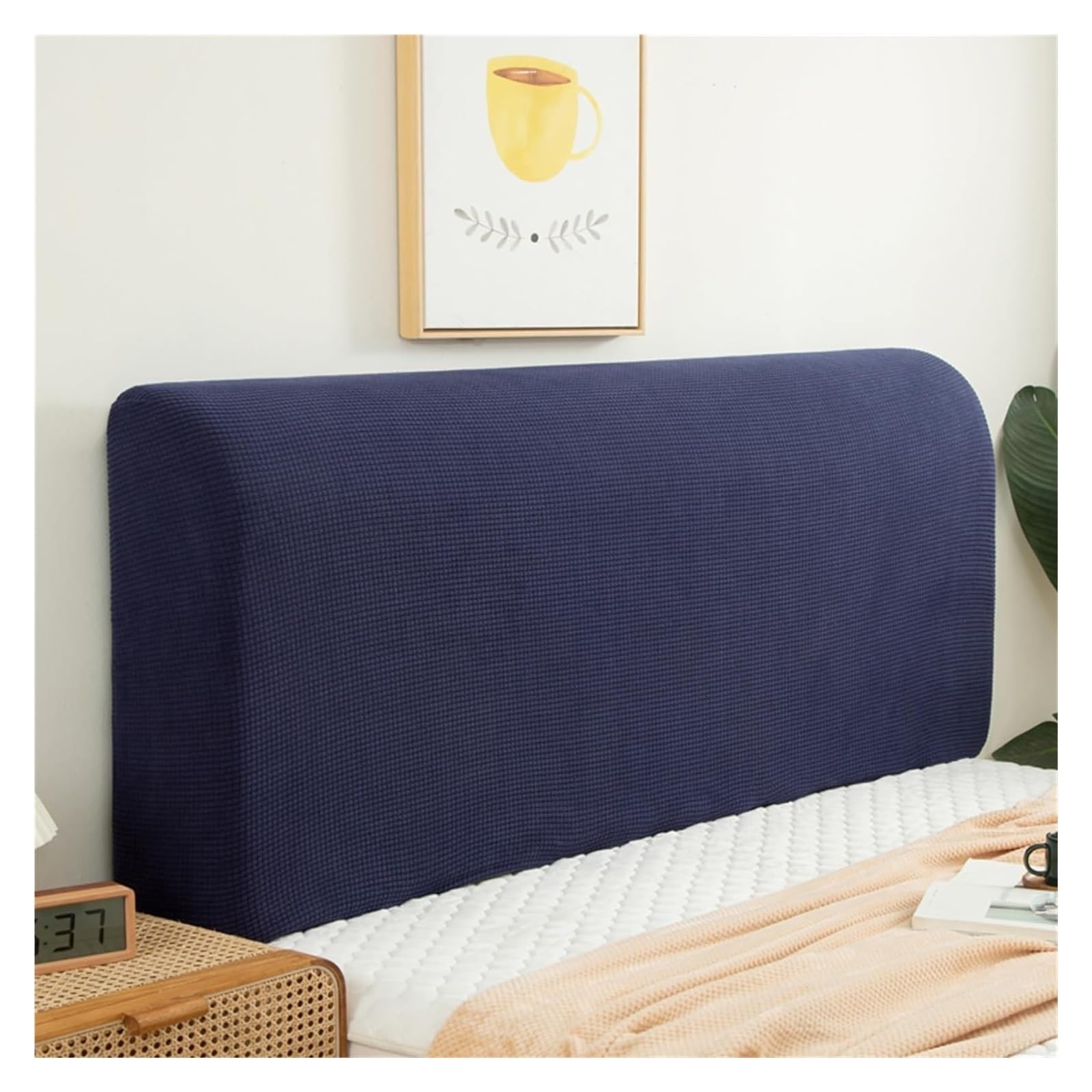 Velvet Bed Headboard Slipcover - Queen, Full, Twin, Cal King Size, Quilted Dustproof Protector, Elastic Decoration (Navy Blue) — image 1