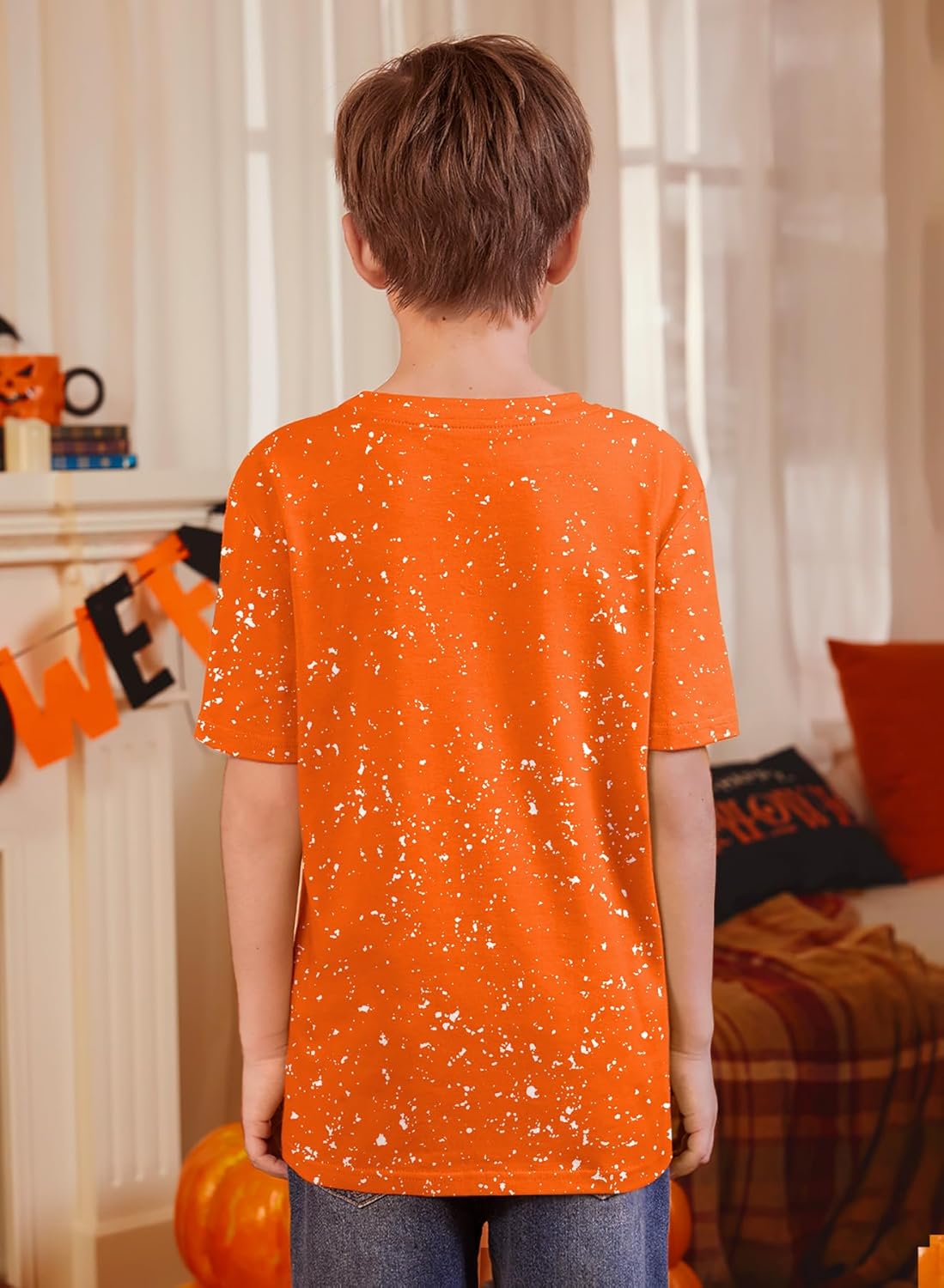 Big Girls & Boys Short Sleeve Hcus Pcus Shirt Halloween Movie Night Top Orange 9-10 Years - Image 6